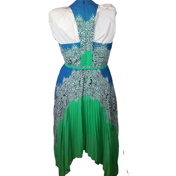 Max and Cleo Dress 10 Accordion Pleat Blue Green Racerback - Picture 3 of 10